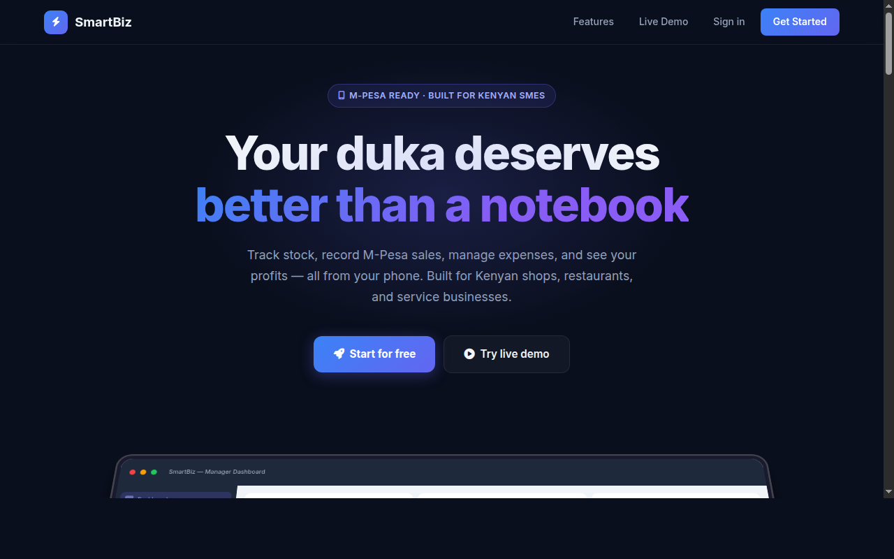 SmartBiz live product screenshot